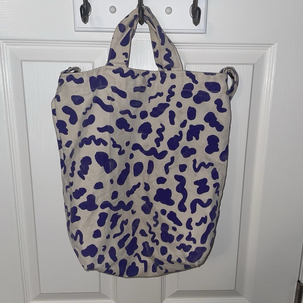 Baggu Duck Bag Shopper Canvas Tote Leopard Print Purple White Machine Washable